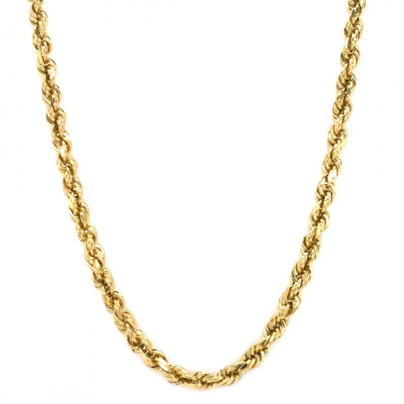14k Yellow Gold Diamond Cut Rope 5mm, 26" Chain Necklace