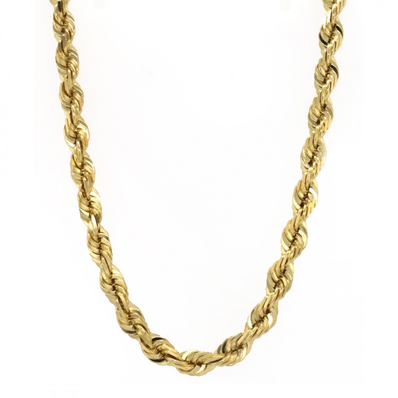14k Yellow Gold Diamond Cut Rope 8mm, 26" Chain Necklace
