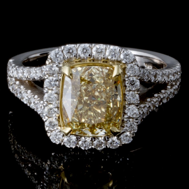 2.02 ct Fancy Yellow Cushion Diamond Engagement Ring