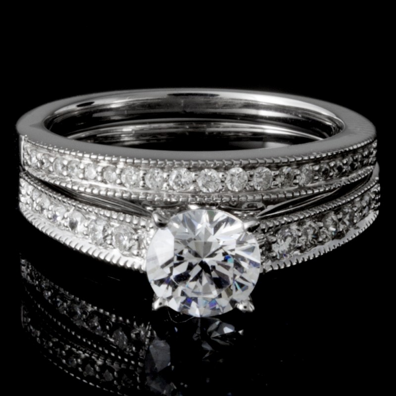 0.55 CTWT Round Cut Diamond Pave Set Bridal Set in 14k White Gold