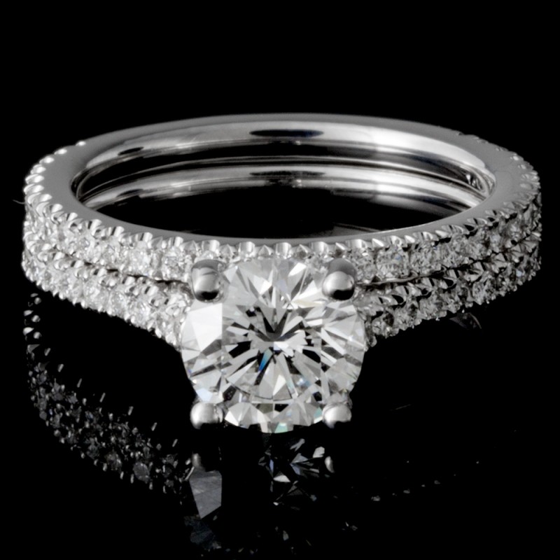 Ladies Custom 14k White Gold U-Shape Pave Wedding Set