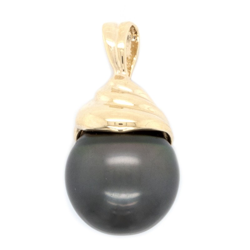 Ladies 12.50 MM Black Pearl Pendant in 14k Yellow Gold