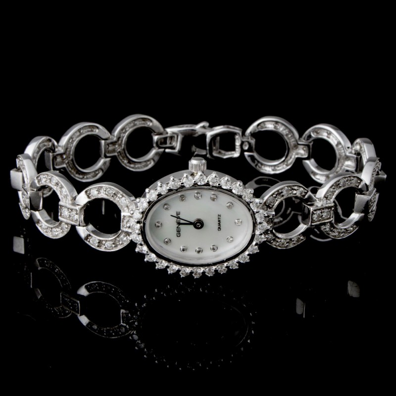 Ladies Geneve Diamond Watch 14k White Gold