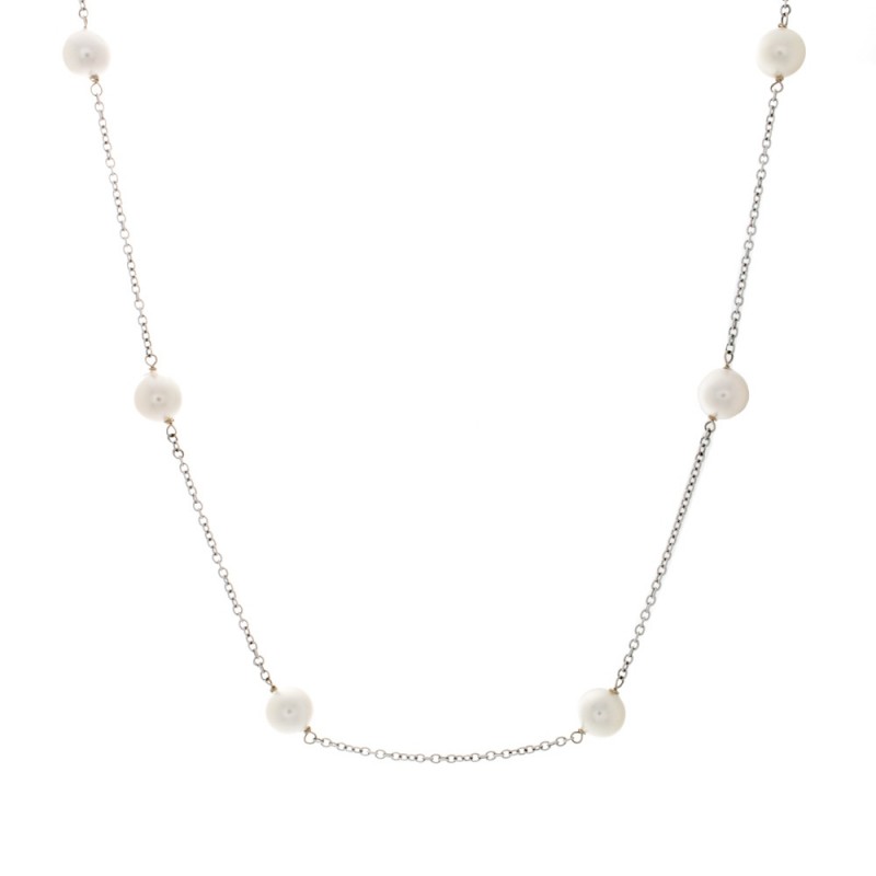 Ladies Akoya Pearl By The Yard Necklace in 14k White Gold