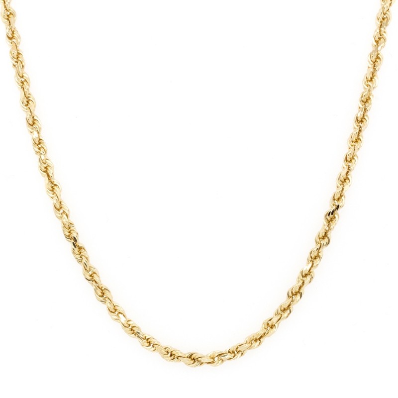 14k Yellow Gold Diamond Cut Rope 3mm, 22" Chain Necklace