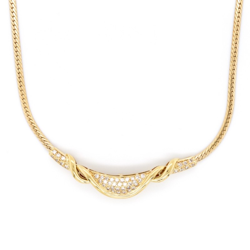 Ladies Vintage 18k Yellow Gold Necklace With 0.74 CTWT Round Cut Diamonds