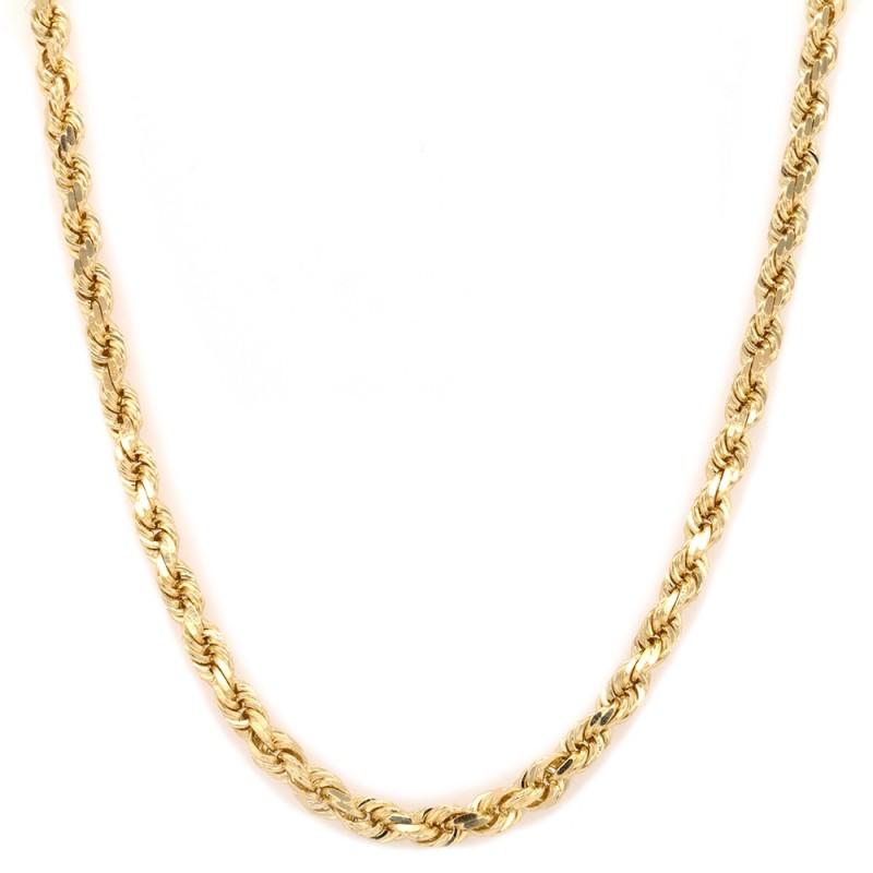 14k Yellow Gold Diamond Cut Rope 4mm, 28" Chain Necklace