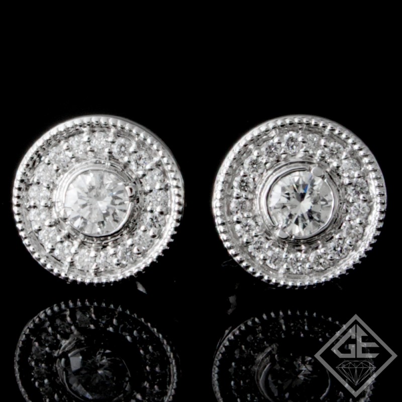 14k White Gold 0.51 Ct. Tw. Round Brilliant Cut Diamond Halo Stud Earrings