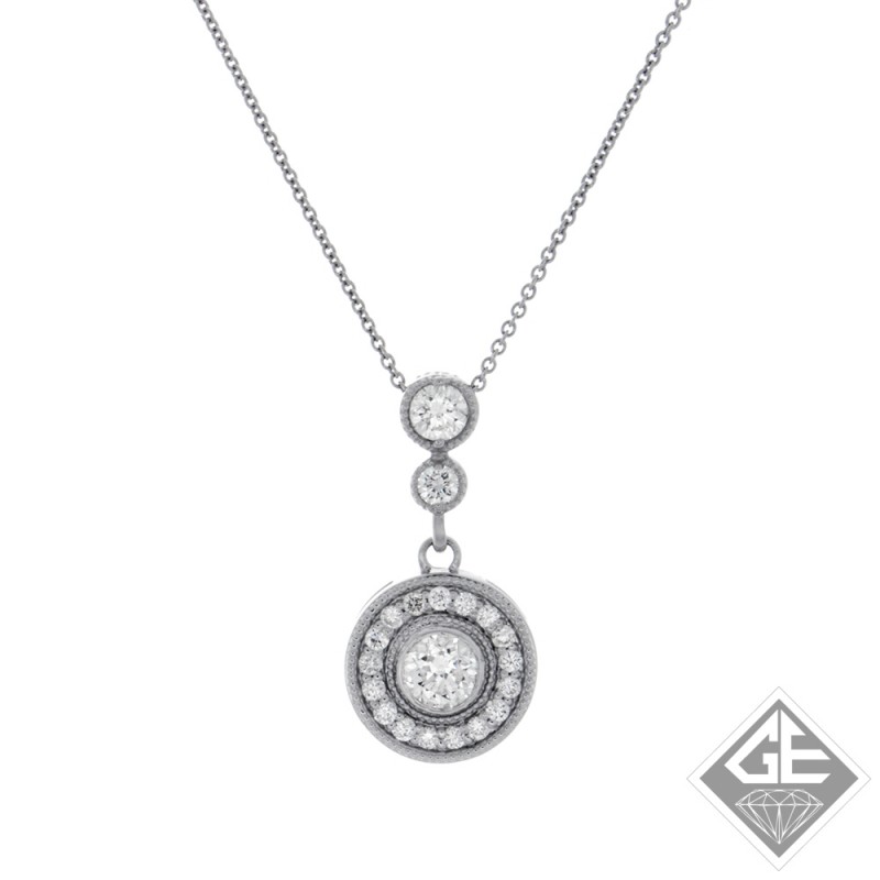 0.79 CTWT Round Cut Diamond Halo Pendant in 14k White Gold