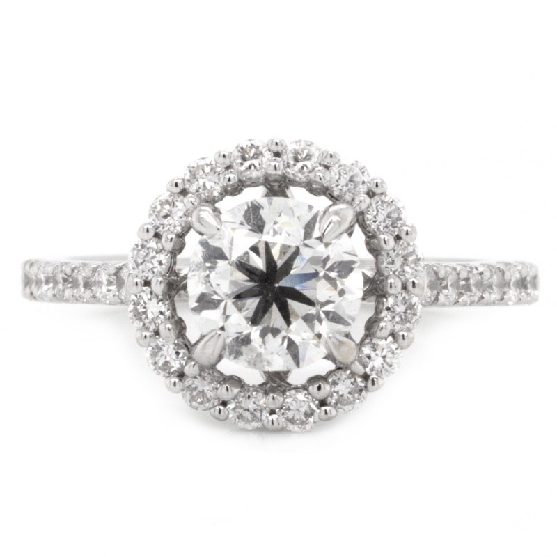 18k White Gold Ladies Halo Engagement Ring 0.45ct Round Cut Diamonds Pave (Center Stone Sold Separately)