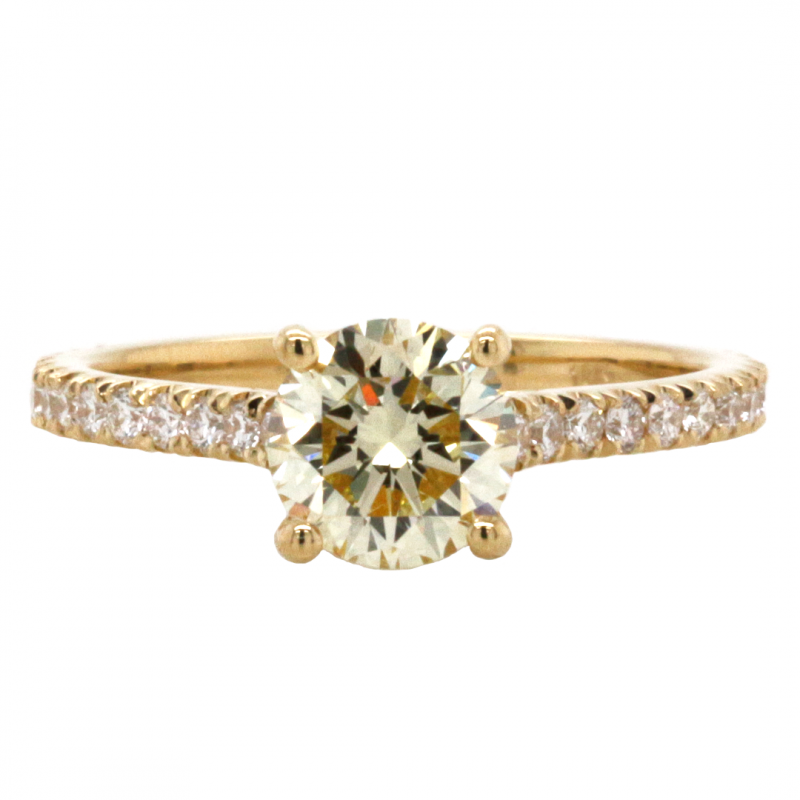 18k Yellow Gold 0.96ct. Round Brilliant Cut Fancy Yellow Diamond Cathedral Bridal Set