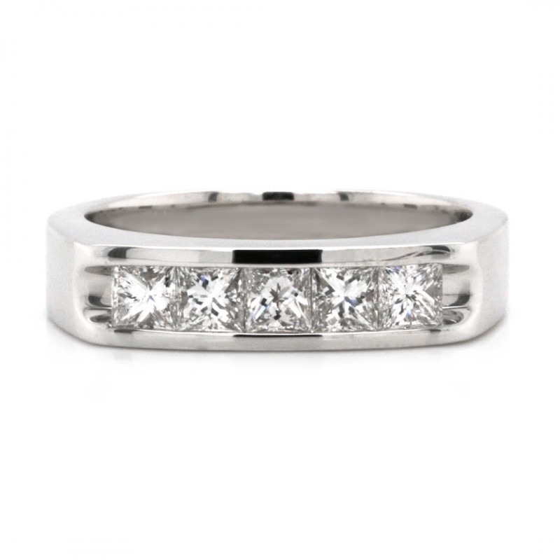 14k White Gold Mens 1 carat Princess Diamond Wedding Band