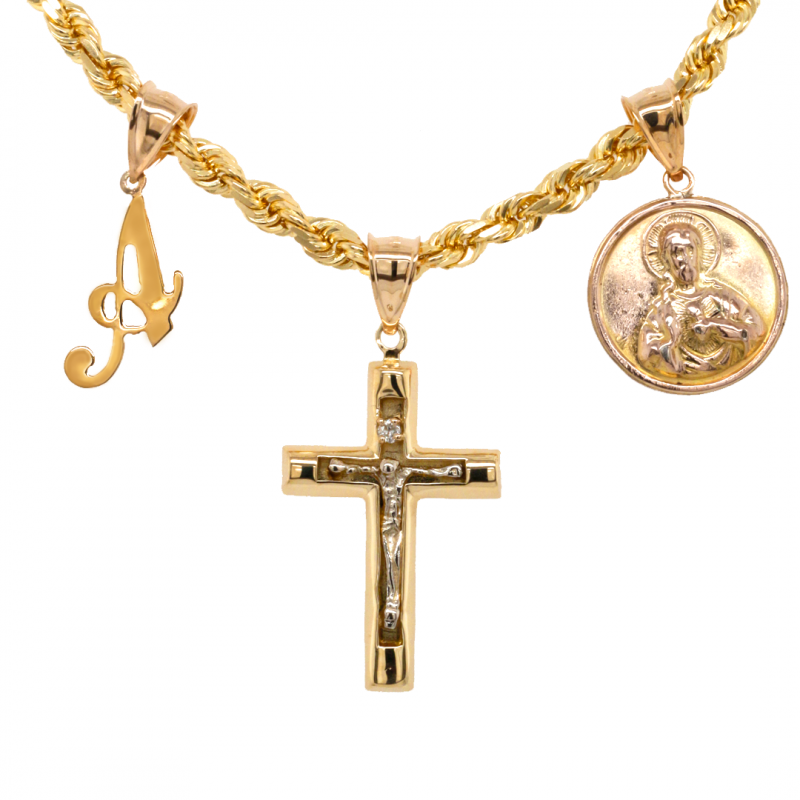 14k Yellow Gold 4mm, 20" Rope Chain with Charm Pendants