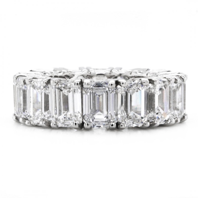 14k White Gold 12.90 Ct. Tw. Emerald Cut Lab Grown Diamond Eternity Wedding Band