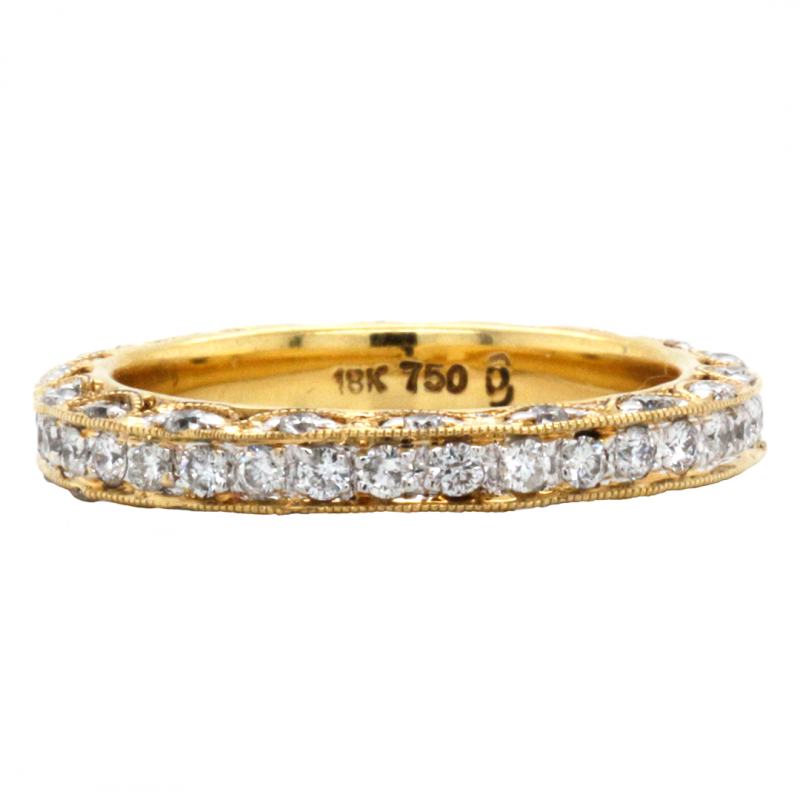 18k Yellow Gold 1.22 Ct. Tw. Round Brilliant Diamond Prong Set Band with Milgrain Edges