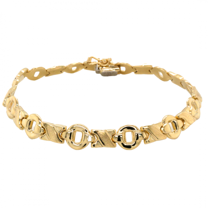 14k Yellow Gold Fancy Link Chain 7.60mm, 7.50" Hollow Bracelet