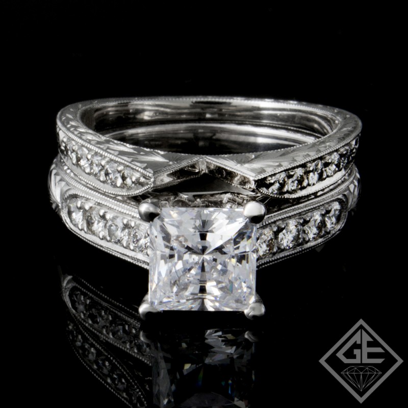 Ladies Diamond Bridal set Ring with 0.51 carat Round brilliant cut side diamonds
