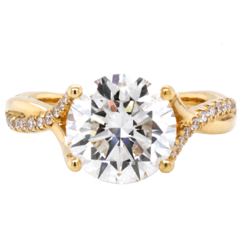 18k Yellow Gold 3.02 ct. Round Brilliant Cut Lab Grown Center Diamond Pave Split Shank Engagement Ring