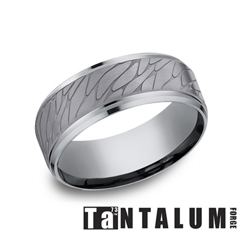 Men's 8MM Tantalum Art Carved Wedding Band