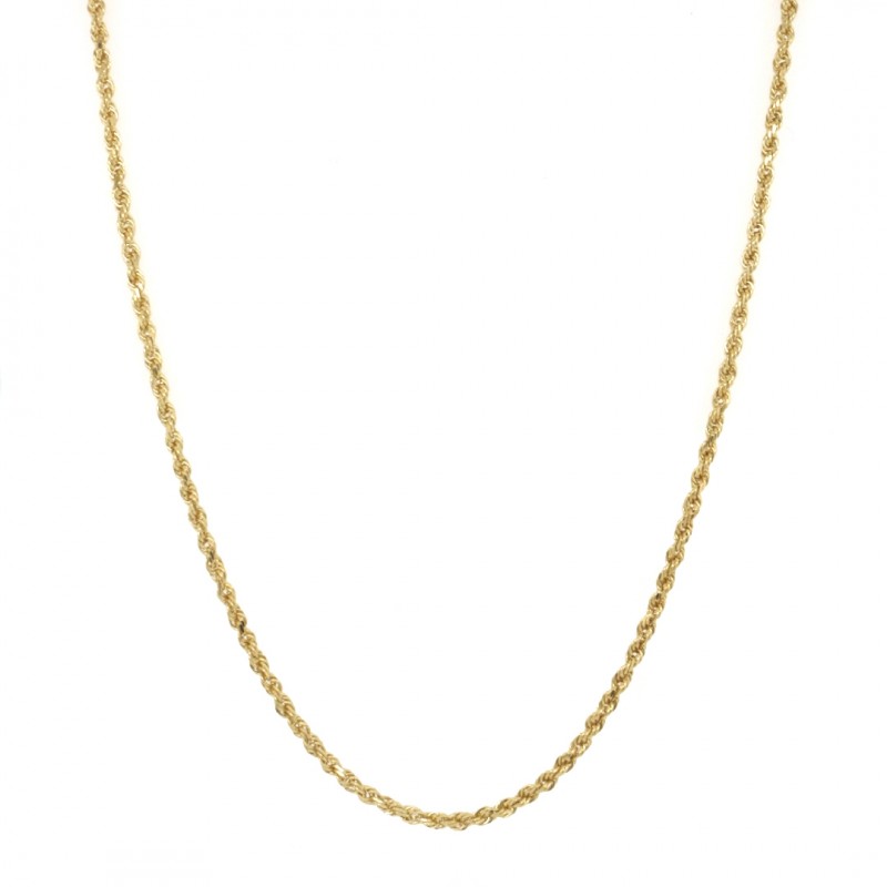 14k Yellow Gold Diamond Cut Rope Chain 2mm, 20" Necklace