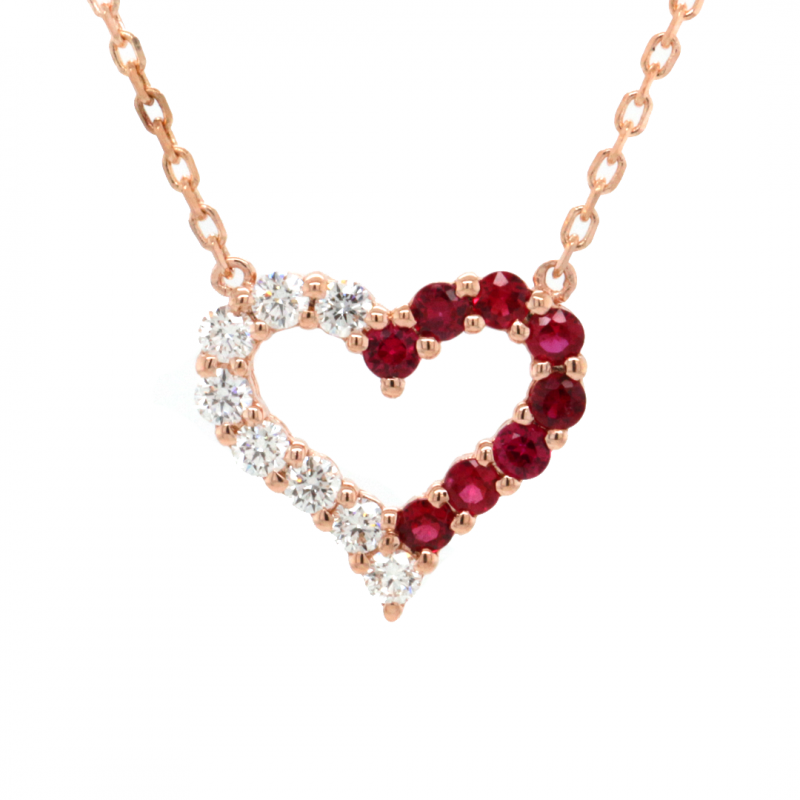 14k Rose Gold 0.46 ct. tw. Diamond and 0.42 ct. tw. Ruby Heart Shape Pendant