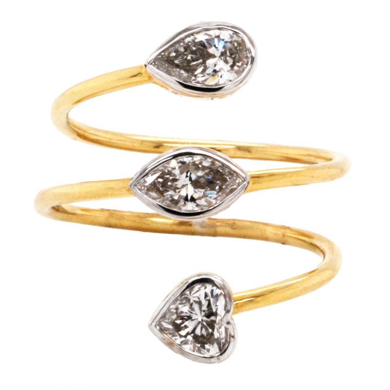 14k Yellow Gold Spiral Ring featuring Pear-Shaped, Marquise, and Heart-Shaped Lab Grown Diamonds