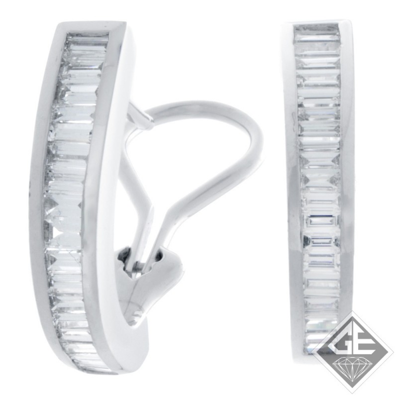 14k White Gold 1.28 Ct. Tw. Invisible Set Baguette Cut Diamond Hoop Earrings