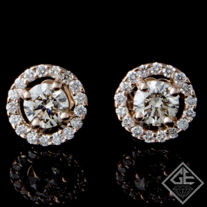 14k Rose Gold 1.40 Ct. Tw. Round Brilliant Cut Diamond Halo Stud Earrings