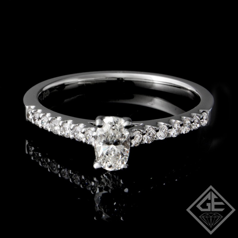 18k White Gold Oval Cut Center Diamond with 0.20cts Round Brilliant Cut Side Diamond Engagement Ring (Center Stone Sold Separately)