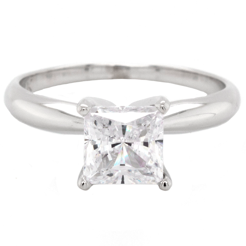 14k White Gold Princess Cut Diamond Solitaire Engagement Ring (Setting Only)
