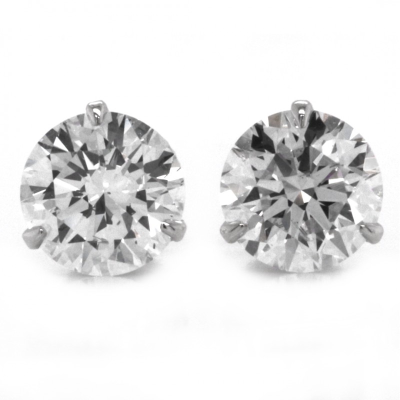 14k White Gold 3.28 Ct. Tw. Round Brilliant Cut Lab Grown Diamond Stud Earrings on 3-Prong Martini Screw Back Settings