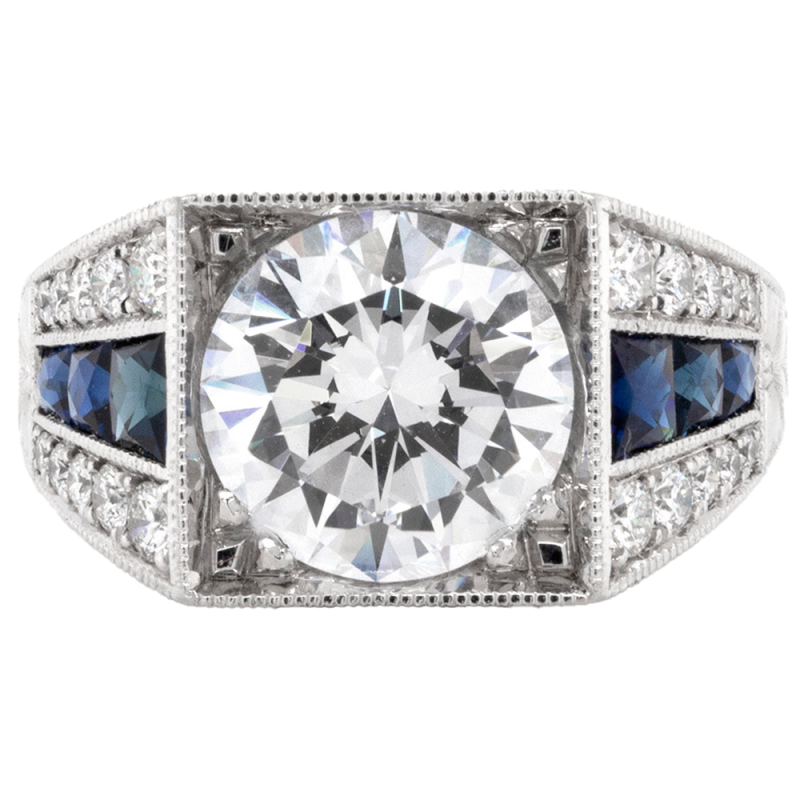 1.08 CTWT. Sapphire and Diamond Fashion Ring in 18k White Gold