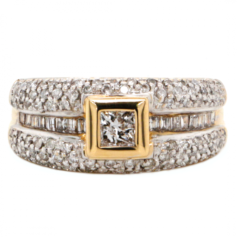 14k White Gold 0.33 ct. Princess Cut and 1.03 ct. tw. Diamond Pave Band Fashion Ring