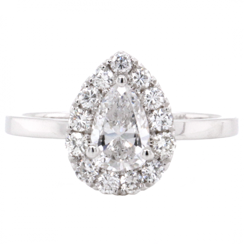 14k White Gold 0.71 ct. tw. Pear Shape Brilliant Cut Center Diamond Halo Pave Engagement Ring