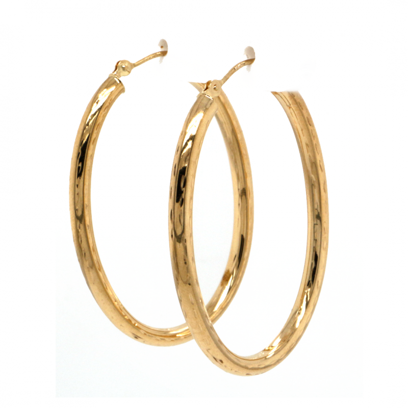 14k Yellow Gold Fancy Design Oval Hoop Earrings