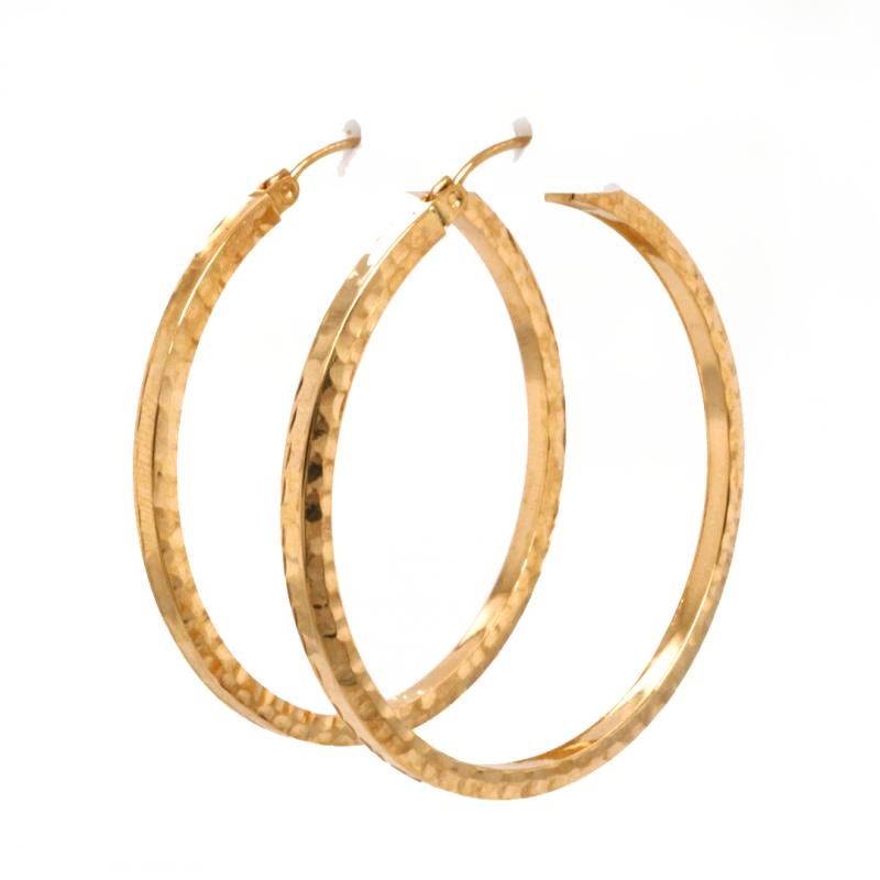14k Yellow Gold Fancy Design Diamond Cut Round Hoop Earrings