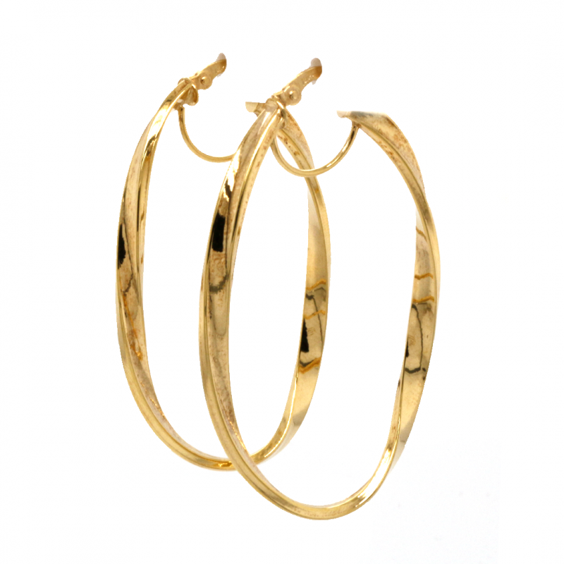 14k Yellow Gold Fancy Design Oval Hoop Earrings