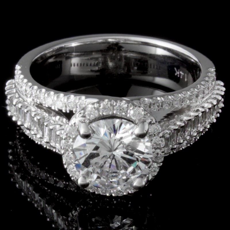 Custom 1.29 carat round brilliant diamond Halo Engagement Ring 