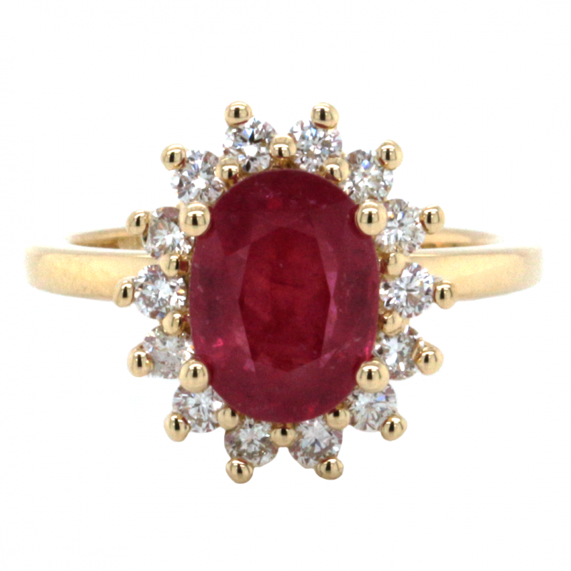 18K Yellow Gold Princess Diana Inspired 1.82ct Oval Ruby Engagement Ring