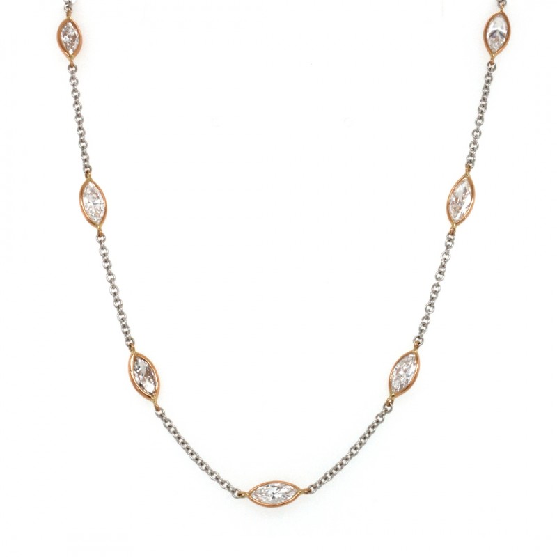 18k Two-Tone White and Rose Gold 6.80 Ct. Tw. Marquise Lab Grown Diamond By The Yard Necklace