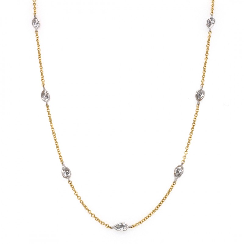 18k Two-Tone White and Yellow Gold 2.60 Ct. Tw. Pear Shaped Lab Grown Diamond By The Yard Necklace