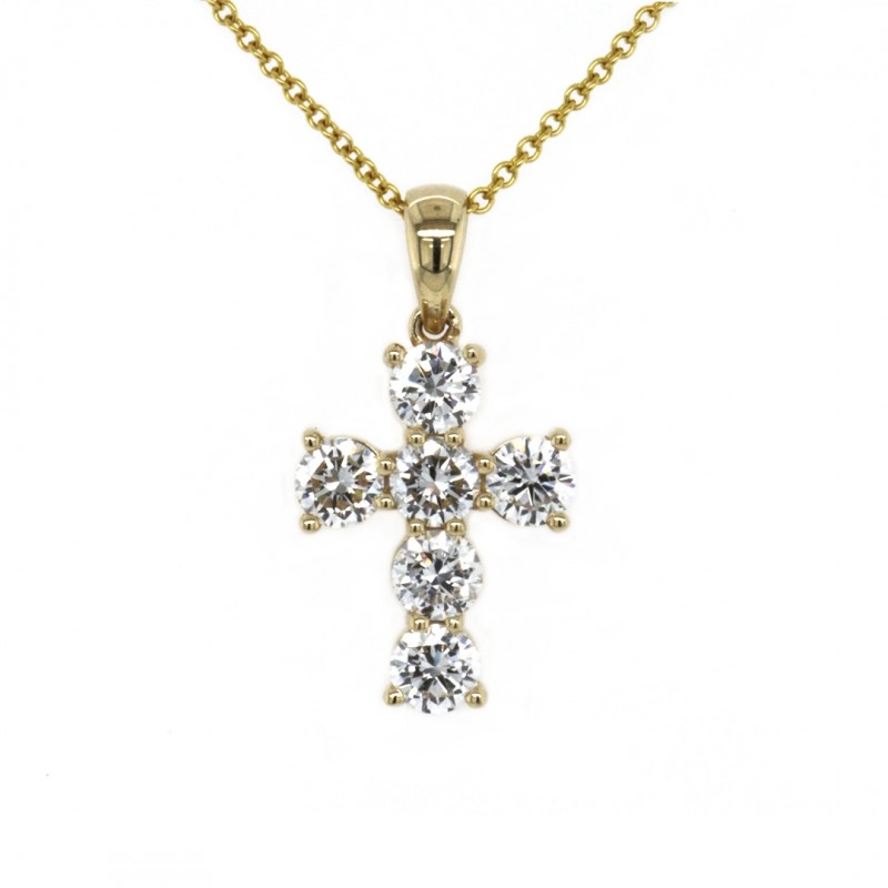 14k Yellow Gold 1.83 Ct. Tw. Round Brilliant Cut Lab Grown Diamond Cross Pendant