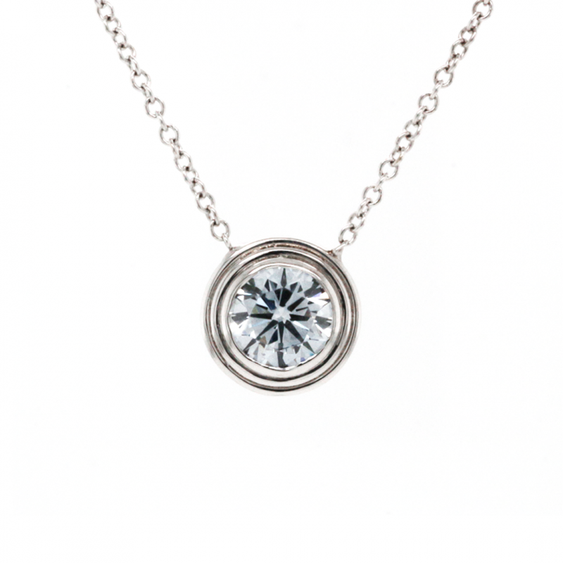 14k White Gold 0.55ct. Round Brilliant Cut Lab Grown Diamond Bezel Set Solitaire Necklace