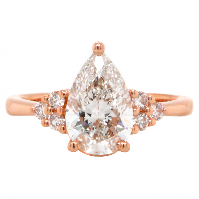 14k Rose Gold 1.50ct Pear Shape Brillaint Lab Grown Diamond Engagement Ring with 0.17ct. tw. Side Diamonds