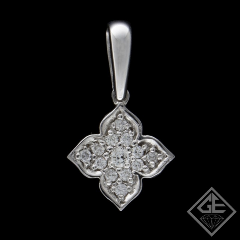 Ladies Diamond Flower Design Pendant 0.25 Ct Round Cut 14k White Gold