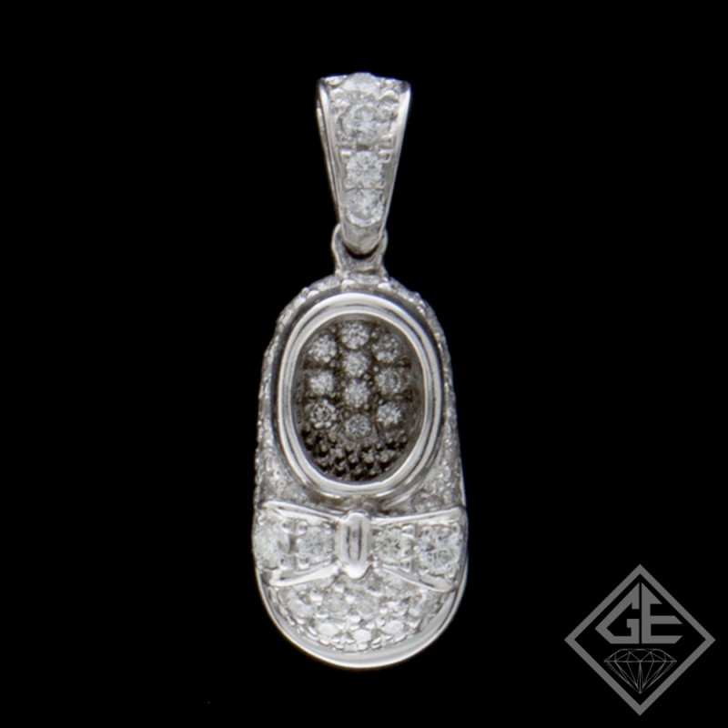 Baby Shoe Pendant with 1.31 Ct tw. Round Diamond Pendant 14k White Gold