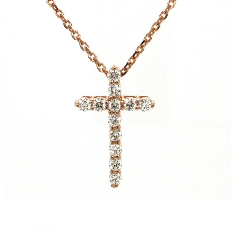 14k Rose Gold Cross Pendant with 0.55 cts Round Cut Diamonds