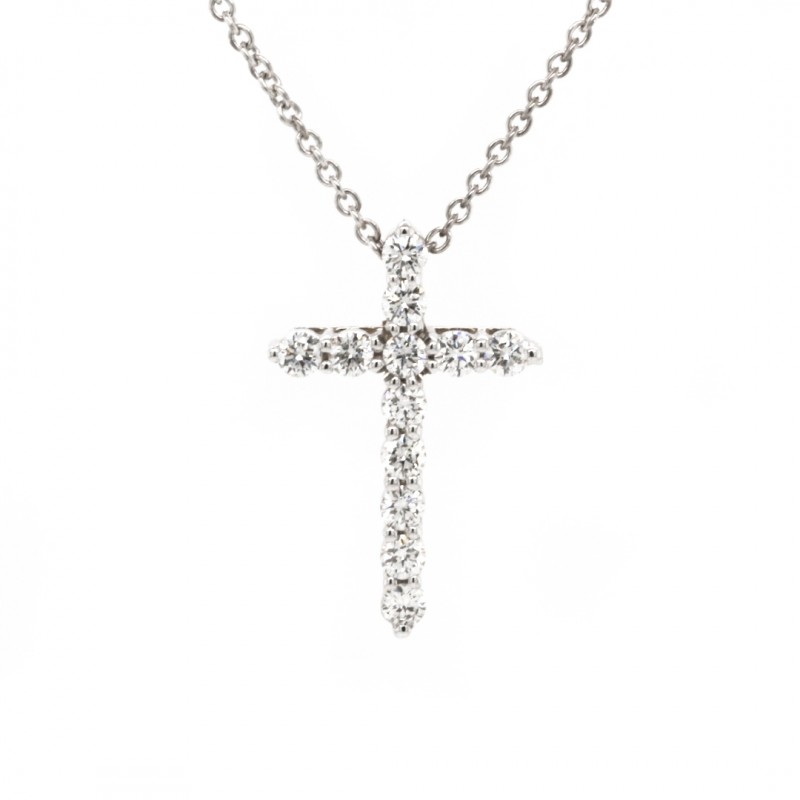 14k White Gold Cross Pendant with 0.55 cts Round Cut Diamonds