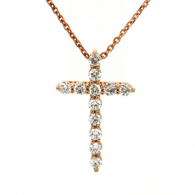 14k Rose Gold 0.83 Ct. Tw. Round Brilliant Cut Diamond Cross Pendant