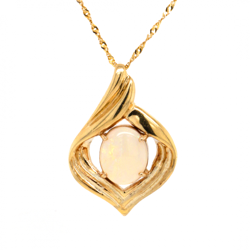 14k Yellow Gold Oval Opal Pendant